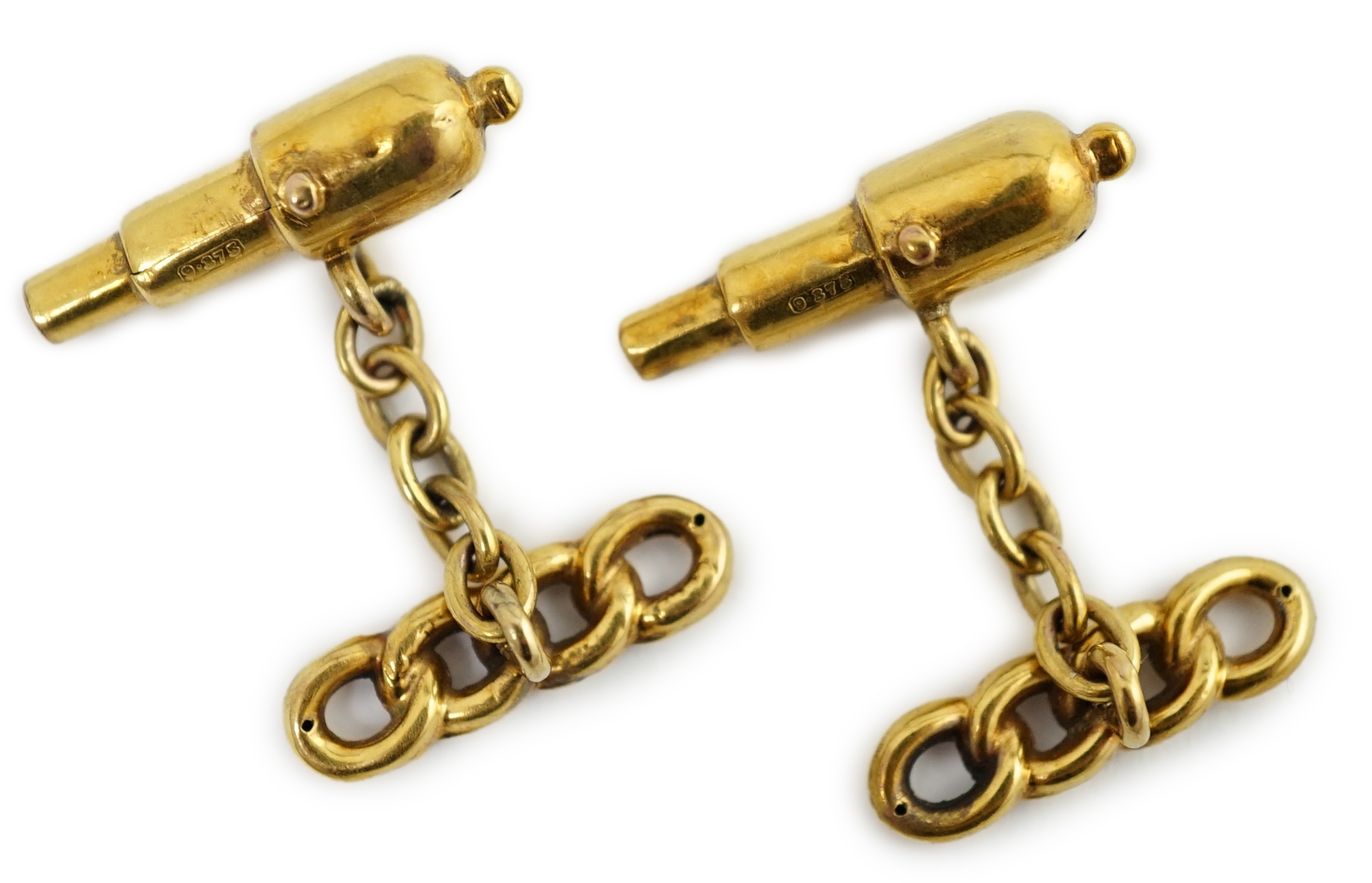 A pair of 9ct gold novelty naval theme 'rope and cannon' cufflinks